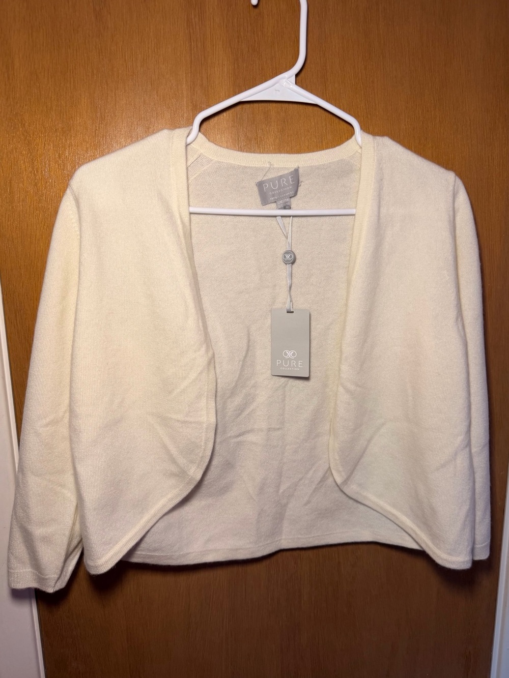 Pure Collection Cream Cashmere Open-Front Cropped Cardigan Shrug